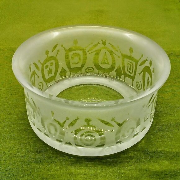 Vintage Leandra Drumm '99 Frosted Etched 6-Inch Clear Glass Bowl - Picture 1 of 6